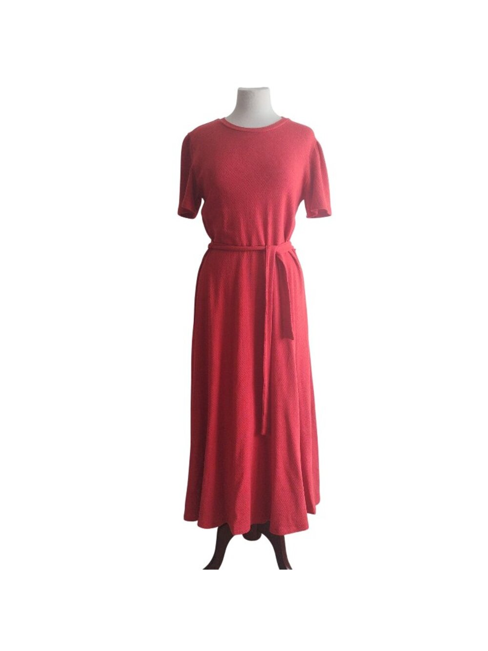 Amour Vert Red-Orange Dress M Textured Knit A-Line Midi